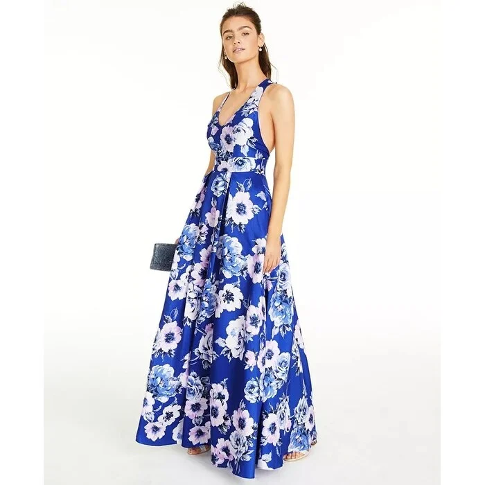 City Studios Juniors' Allover-Floral Gown Blue Size 7 Classic Women's Tweed
