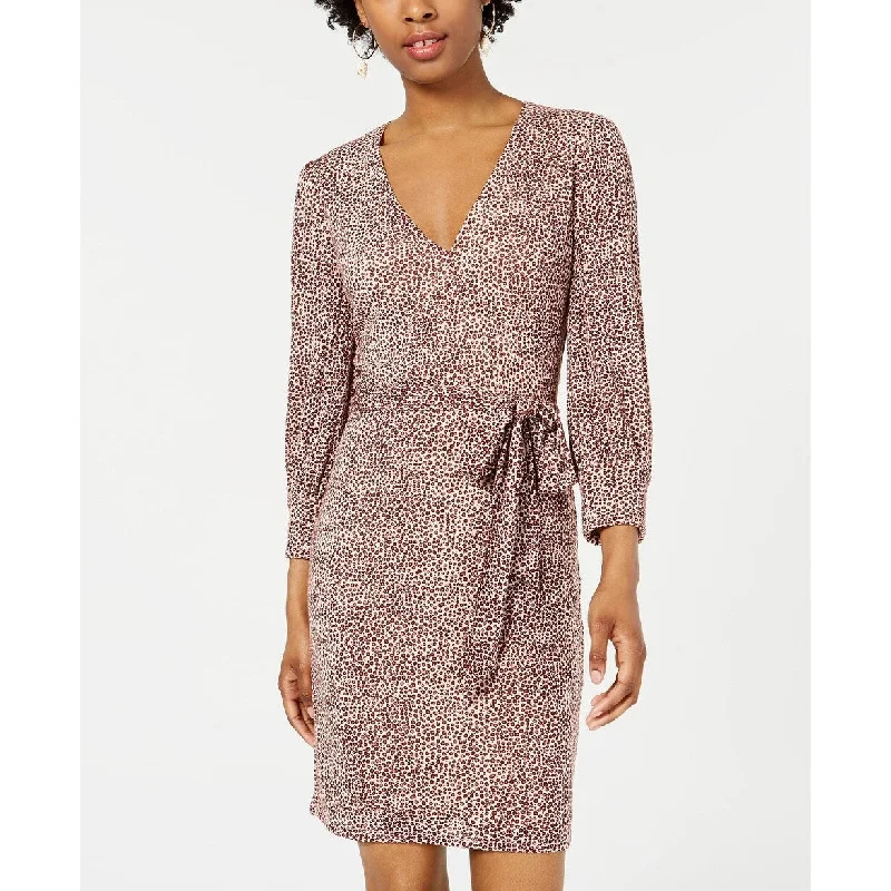 City Studios Junior's Animal Print Surplice Wrap Dress Beige Size L - Large Modern Women's Tech