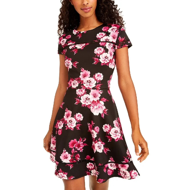 City Studios Juniors' Floral-Print Fit & Flare Dress Purple Size 3 garde