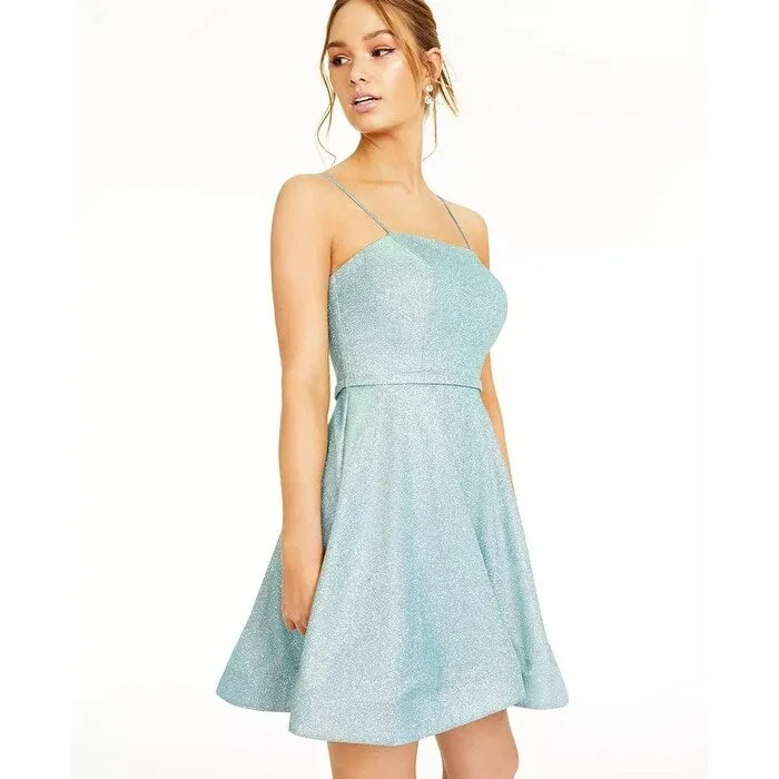 City Studios Junior's Lace Up Back Glitter Dress Green Size 7 Sleek Women's Metallic City Studios Junior's Lace Up Back Glitter Dress Green Size 7 Sleek Women's Metallic
