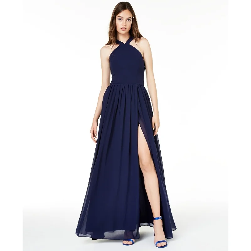 City Studios Juniors' Side-Slit Gown Blue Size 5 Youthful Women's Pop