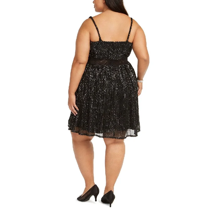 City Studios Women's Trendy Plus Size Juniors' Metallic Fit & Flare Dress Black Size Small purpose