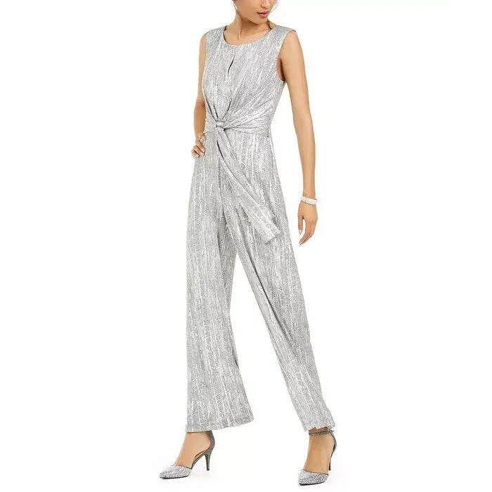 Connected Women's Keyhole Tie-Waist Jumpsuit Silver Size 10 Sustainable Organic