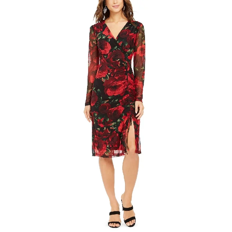 Connected Women's Long-Sleeve Mush Ruched Midi Dress Red Size 6 Practical Women's Quick - dry