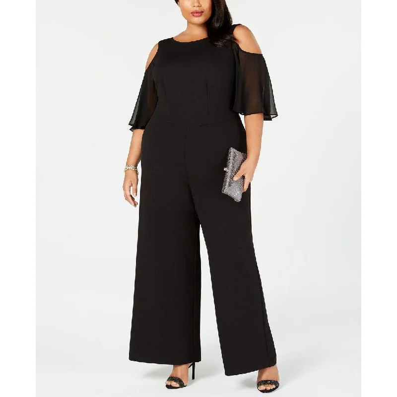 Connected Women's Plus Size Cold-Shoulder Jumpsuit Blue Size 20 Monochromatic All - in - one