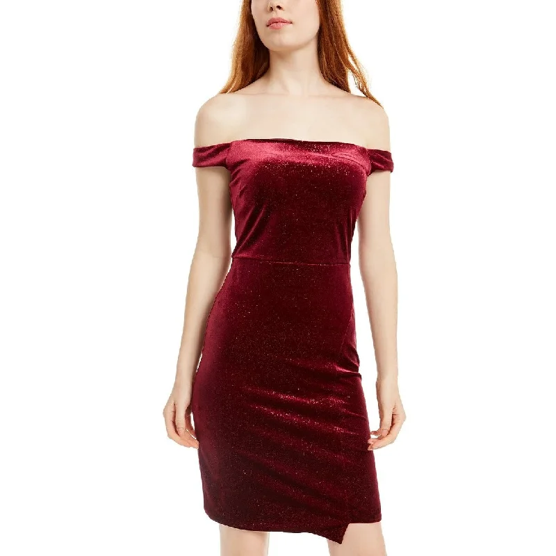 Crystal Doll Junior's Off The Shoulder Glitter Velvet Dress Dark Red Size 7 Cool Women's Distressed Crystal Doll Junior's Off The Shoulder Glitter Velvet Dress Dark Red Size 7 Cool Women's Distressed