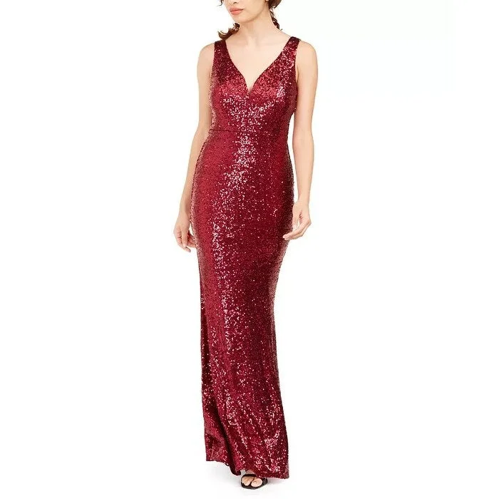 Crystal Doll Juniors' Solid Sequin Gown Dark Red Size 11 Preppy Women's College