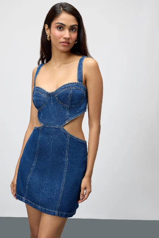 Cut Out Mini Denim Dress Earthy Women's 