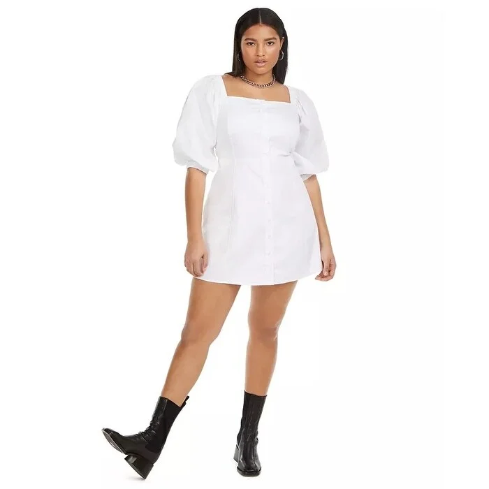 Danielle Bernstein Women's Plus Puff Sleeve Mini Dress White Size 18W Unique Women's Upcycled