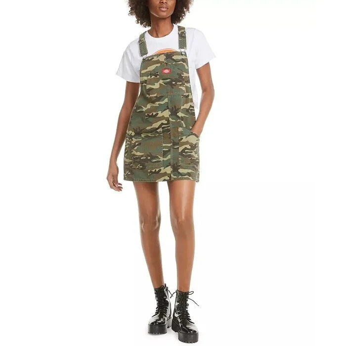 Dickies Juniors' Overalls Mini Dress Green Size Small Refined Women's Velvet