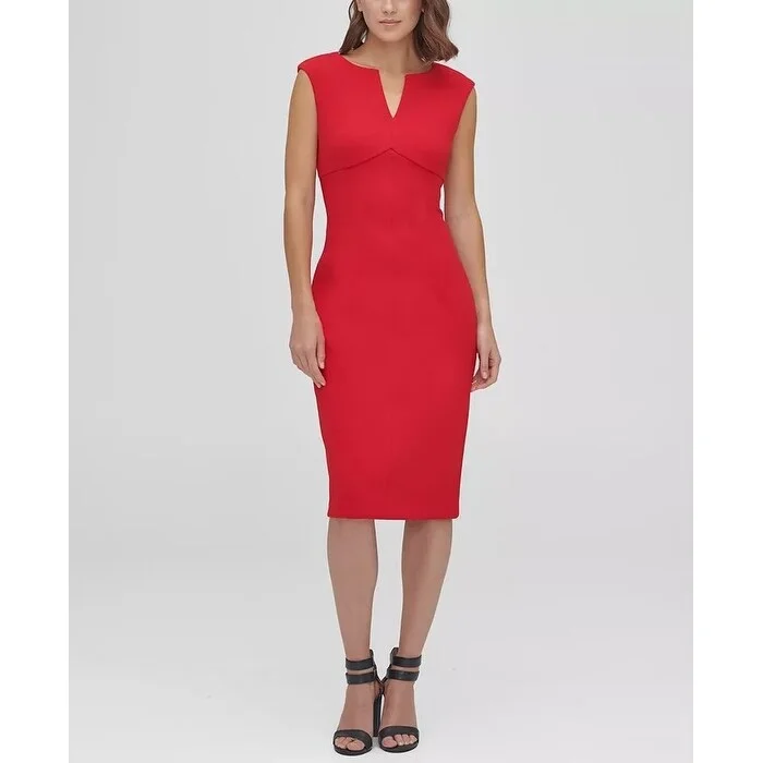 DKNY Women's Notch Neck Compression Sheath Dress Red Size 4 Compression