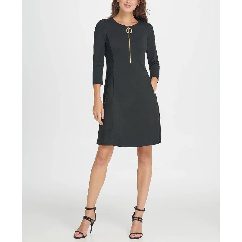 DKNY Women's Ponte And Leather Combo Zipper Dress Black Size 6 Classic Women's Tweed DKNY Women's Ponte And Leather Combo Zipper Dress Black Size 6 Classic Women's Tweed