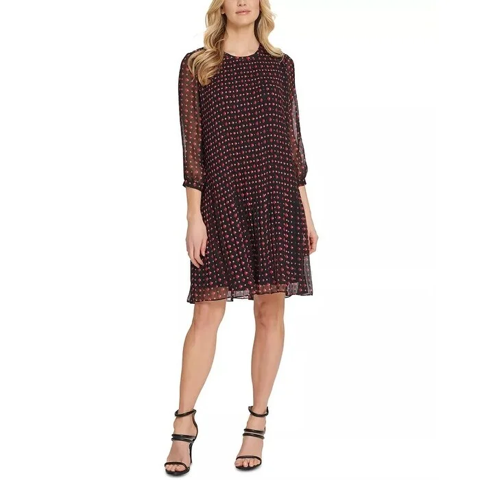 DKNY Women's Printed Shift Dress Charcoal Size 8 Vintage Women's 1970S 