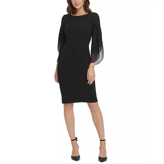 DKNY Women's Sheath With 3/4 Chiffon Sleeves Black Size 8 Adventure