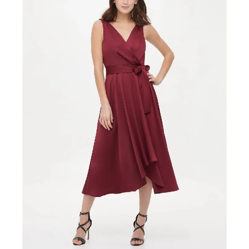 DKNY Women's Sleeveless Double V Faux Wrap With Belt Red Size 10 Streetwear Style for 