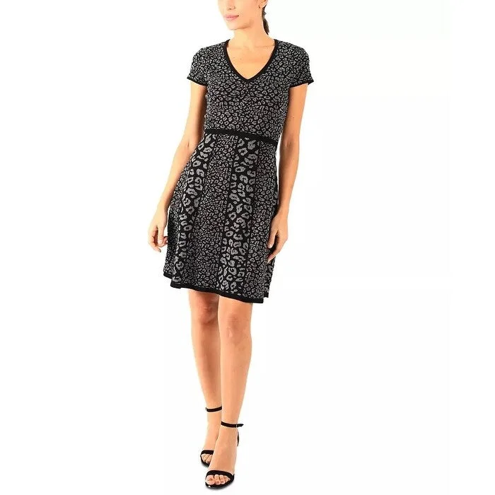 Donna Ricco Women's Leopard Jacquard Sweater Dress Metallic Black Size Small Youthful Women's Pop Donna Ricco Women's Leopard Jacquard Sweater Dress Metallic Black Size Small Youthful Women's Pop