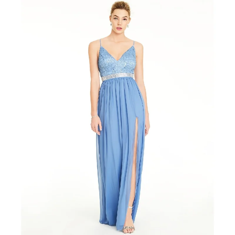 Emerald Sundae Juniors' Lace & Chiffon Gown Blue Size 0 Cozy Women's Sherpa - lined