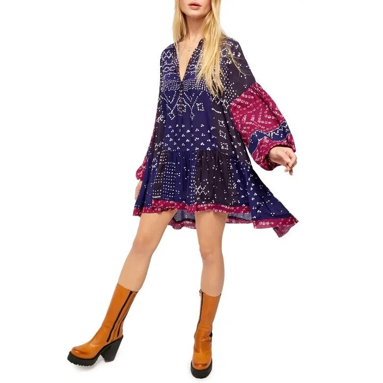 Free People Women's Shibori Long Sleeve Tunic Dress Coral Pink Size Medium Practical Women's Quick - dry