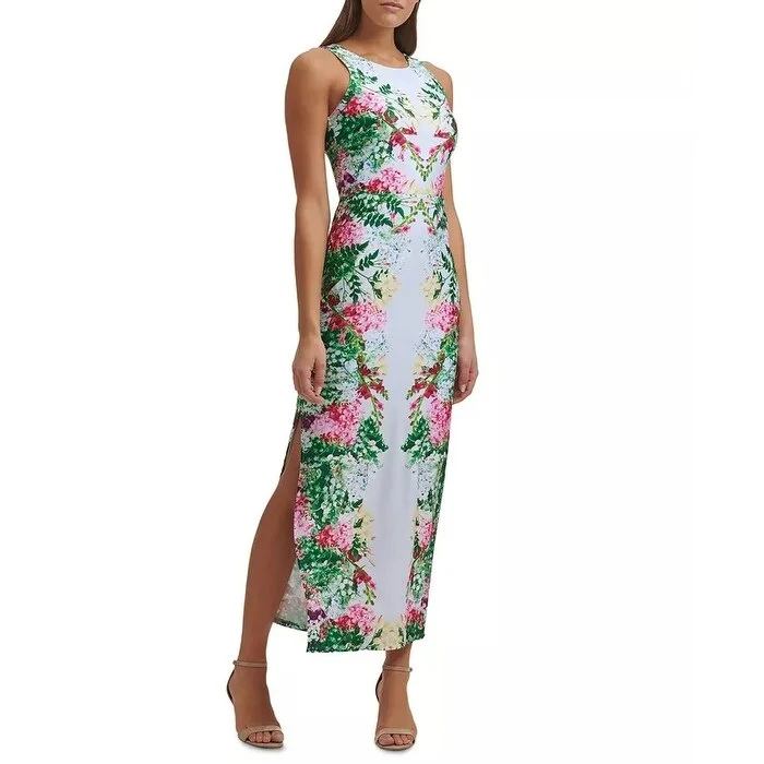 Guess Women's Peekaboo-Back Jersey Maxi Dress White Green Pink Size 2 Casual Women's Loose - fitting