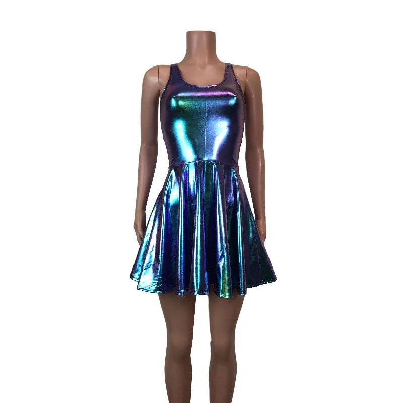 Holographic Oil Slick Skater fit n flare Tank Dress garde