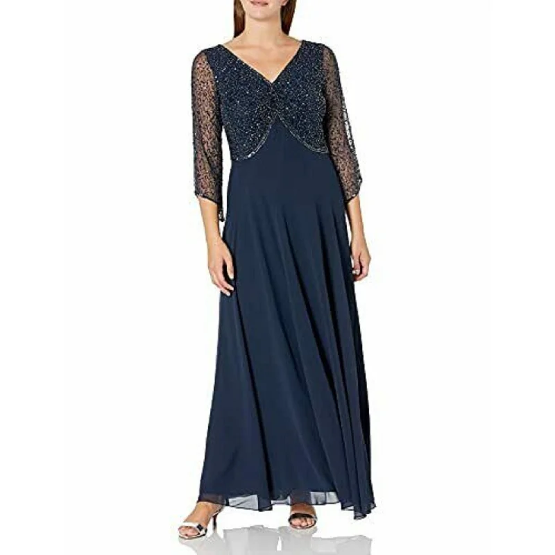 J Kara Women's Embellished 3/4-Sleeve Gown Blue Size 8 Monochromatic All - in - one