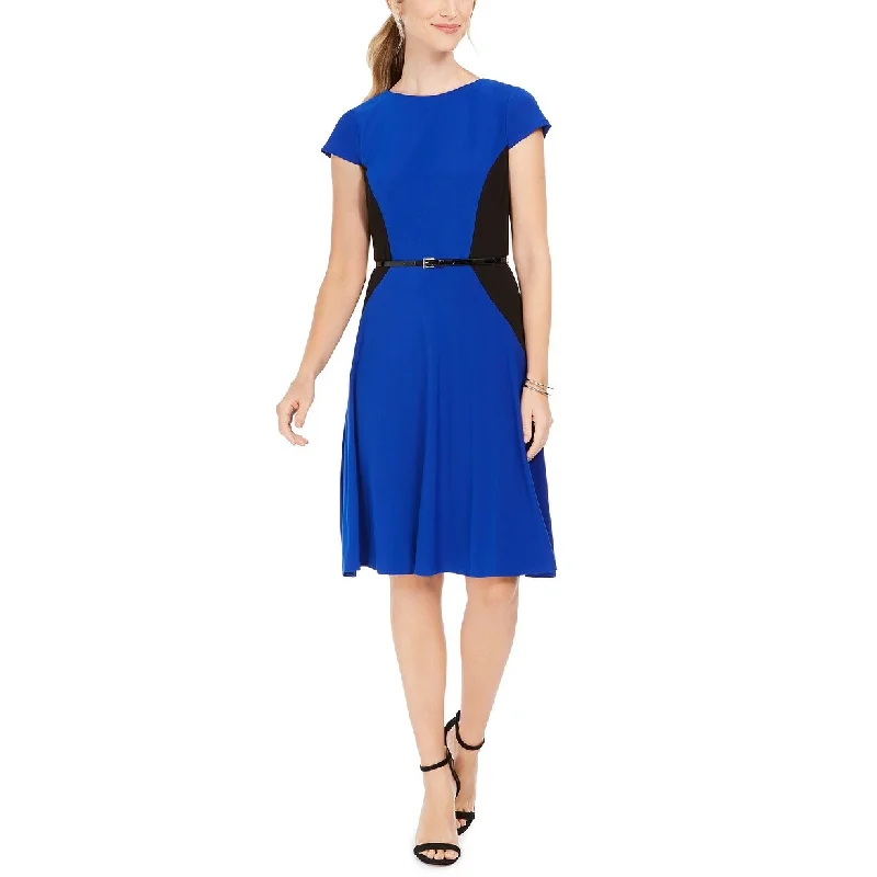 Jessica Howard Women's Belted Colorblocked Fit & Flare Dress Blue Size 16 Relaxed Women's Beachy Jessica Howard Women's Belted Colorblocked Fit & Flare Dress Blue Size 16 Relaxed Women's Beachy