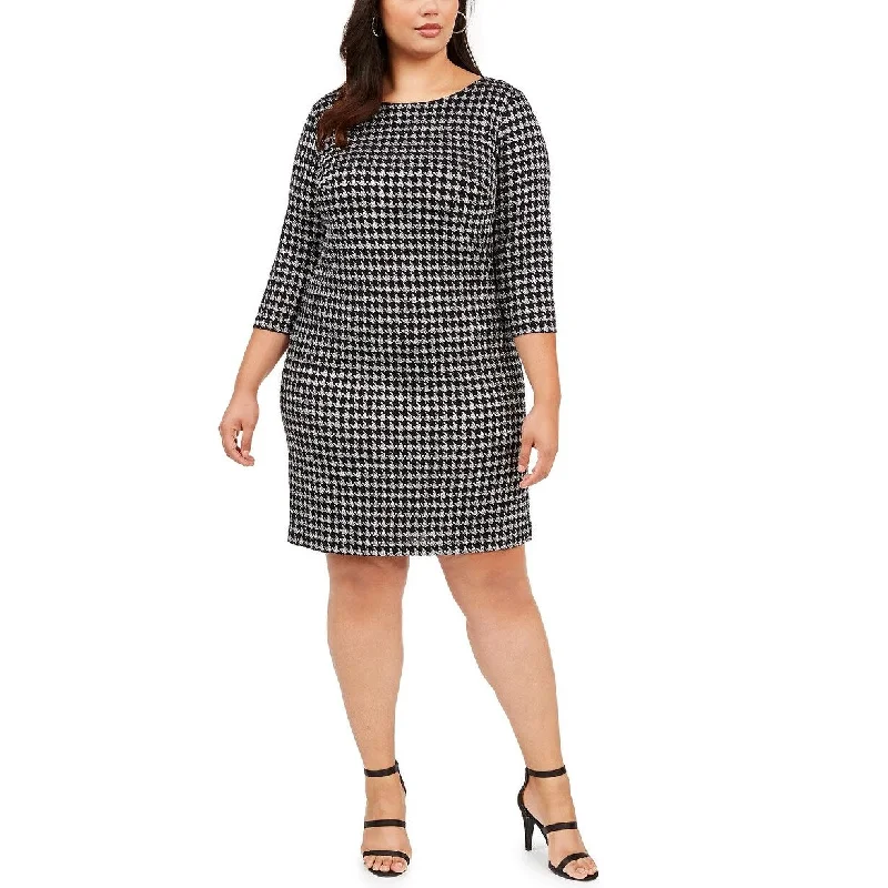 Jessica Howard Women's Plus Houndstooth Sparkle Shift Dress Silver Size 22W Women
