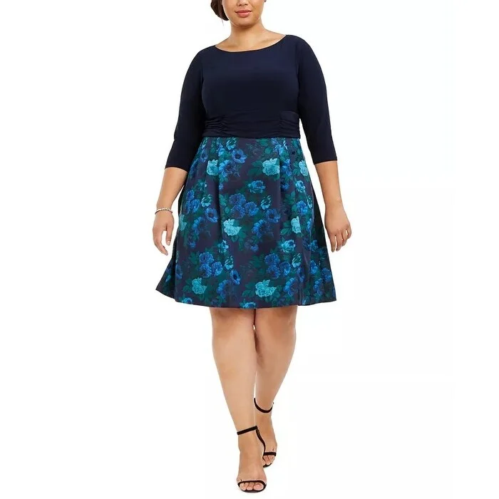 Jessica Howard Women's Plus Size Fit & Flare Dress Blue Size 24 Tough Women's Military - inspired