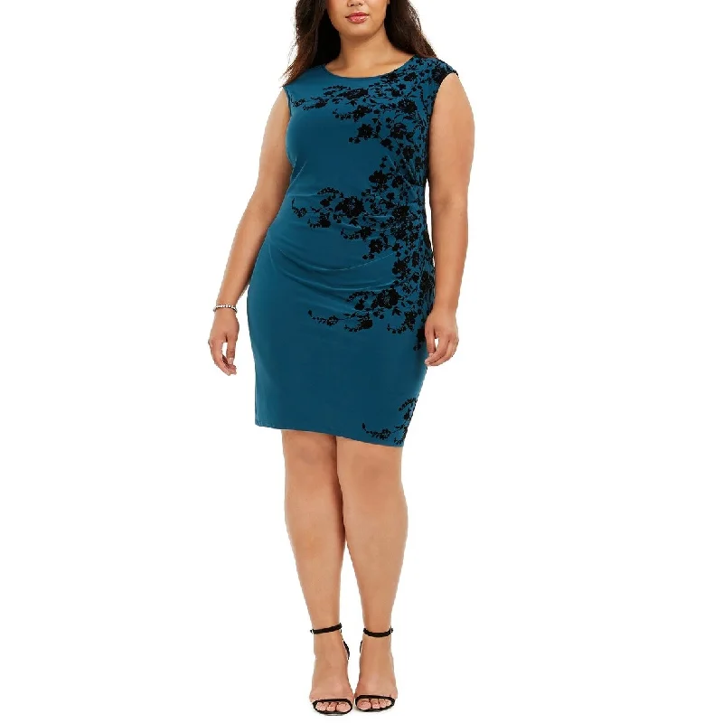 Jessica Howard Women's Plus Size Velvet Flocked Sheath Dress Black Size 22 Cozy Women's Winter