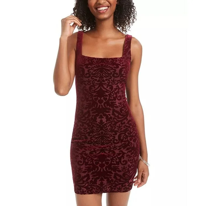 Jump Junior's Velvet Burnout Sheath Dress Red Size X-Small Sleek Women's Metallic