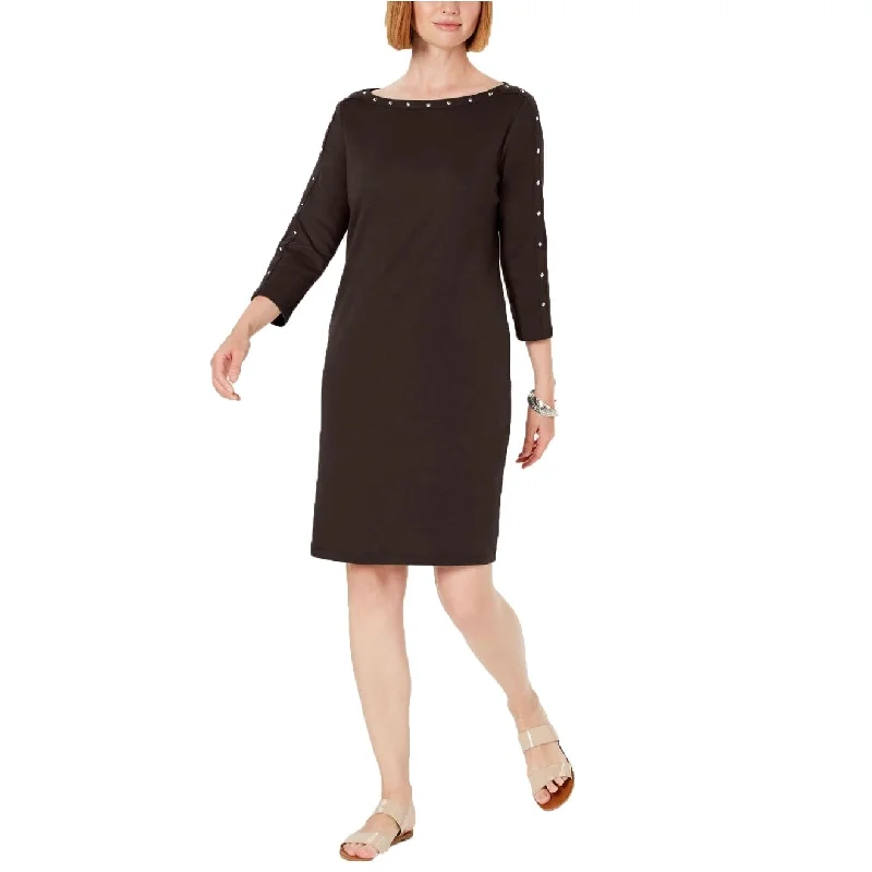 Karen Scott Women's Sport Cotton Studded 3/4-Sleeve Shift Dress Black Size Small Modern Women's 