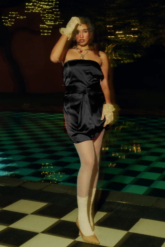 Knot Me Up Black Satin Dress European