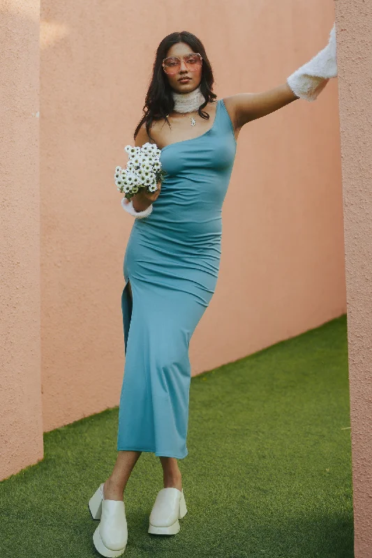 Kylie One-Shoulder Teal Dress Practical Women's Quick - dry
