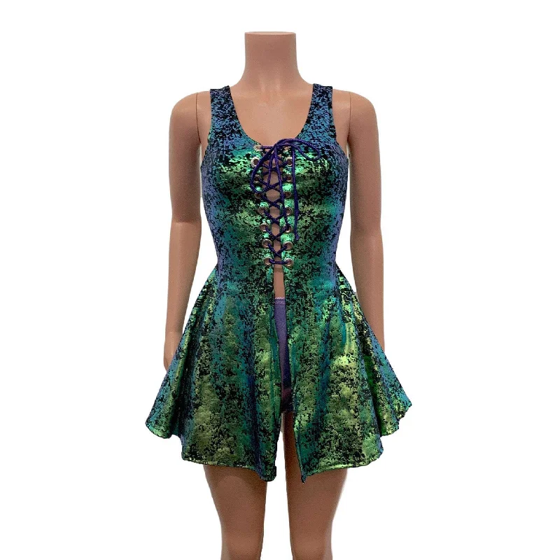 Lace-Up Open-Front Dress - Green on Black Gilded Velvet Athletic Women's High - 