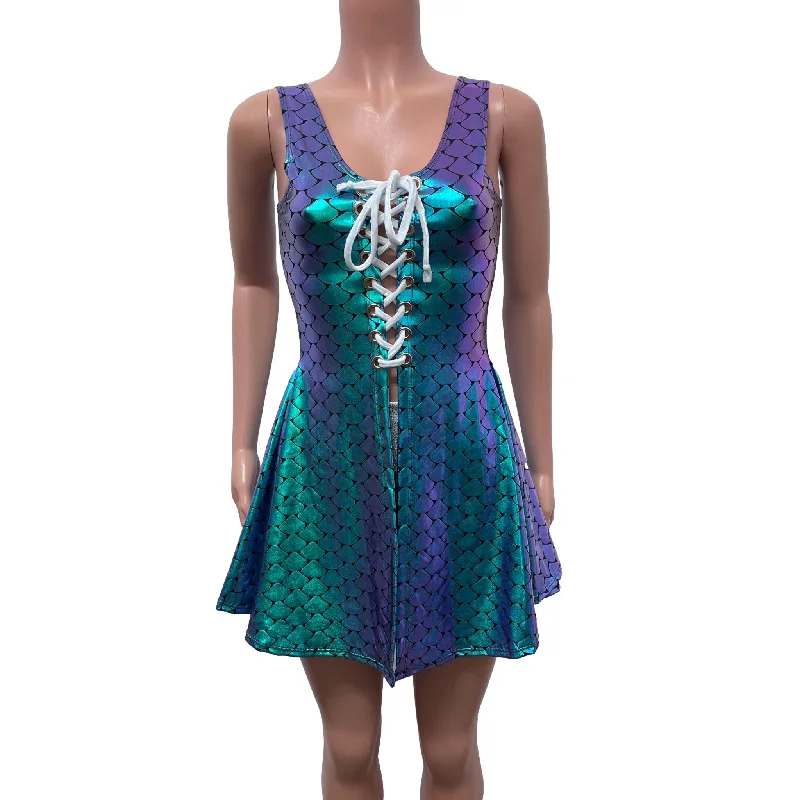 Lace-Up Open-Front Dress - Mermaid Holographic Elegant Women's 