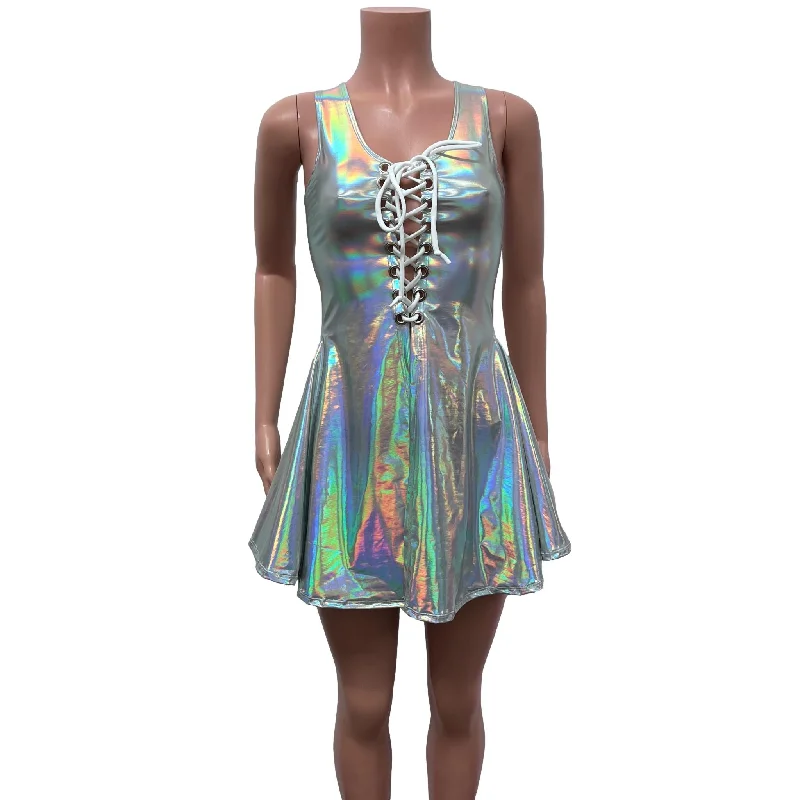 Lace-Up Open-Front Dress - Opal Holographic Modern Women's Tech