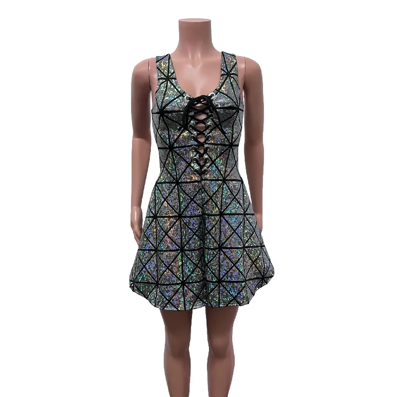 Lace-Up Open-Front Dress - Silver Glass Pane Holographic Hip Women's Urban
