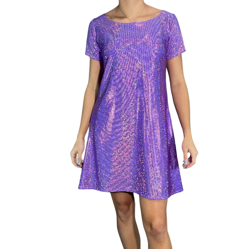 Lavender Holographic Sparkly Tee Dress | Shirtdress in Purple Trendy Women's 