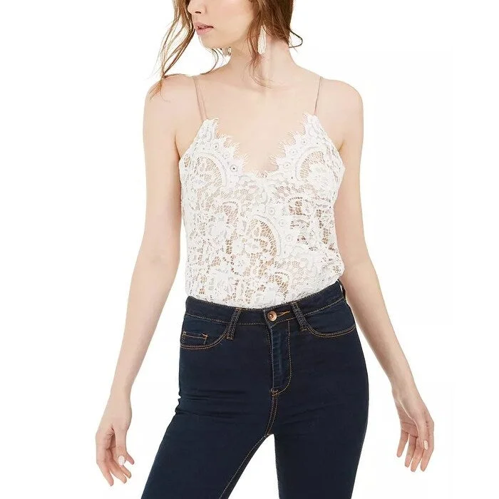 LEYDEN Women's Surplice Lace Bodysuit White Size Large Casual Women's Loose - fitting LEYDEN Women's Surplice Lace Bodysuit White Size Large Casual Women's Loose - fitting