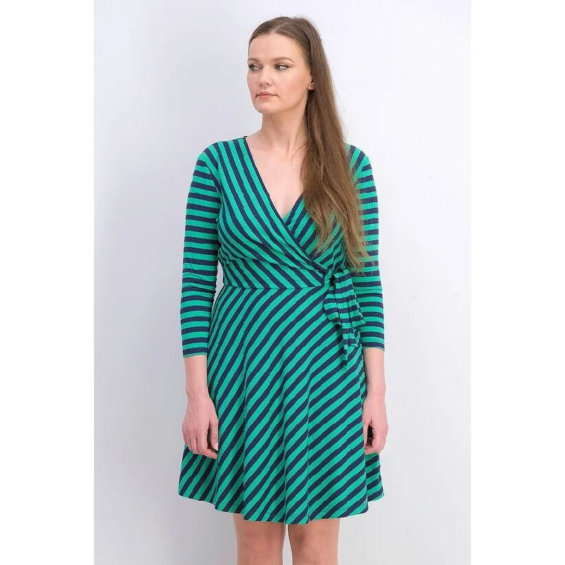 Maison Jules Women's Striped Wrap Dress Green Size Small Confident Women's High - fashion