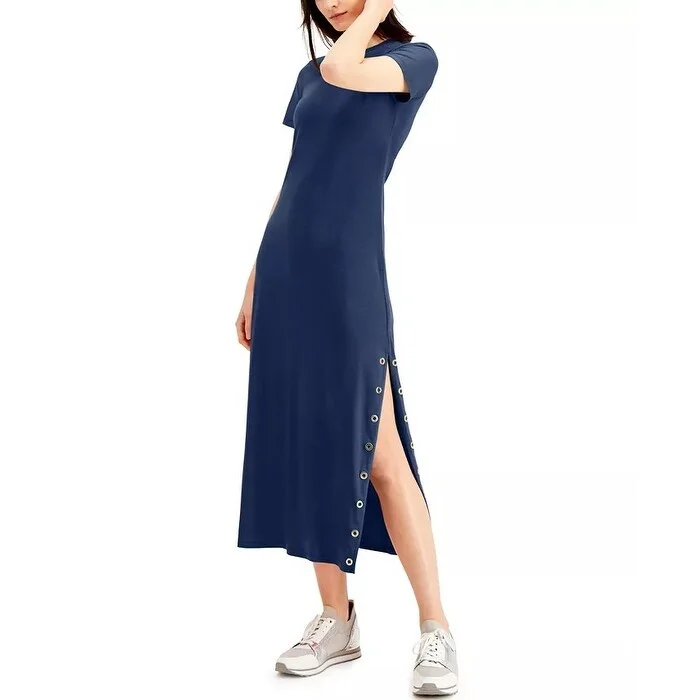 Michael Kors Women's Grommet Trim Maxi Dress Blue Size Large Modern Women's 