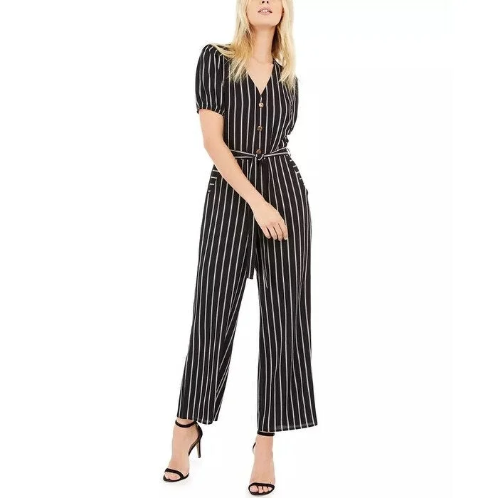 Monteau Women's Petite Button Front Striped Jumpsuit Black Size X-Large Cool Women's Distressed Monteau Women's Petite Button Front Striped Jumpsuit Black Size X-Large Cool Women's Distressed