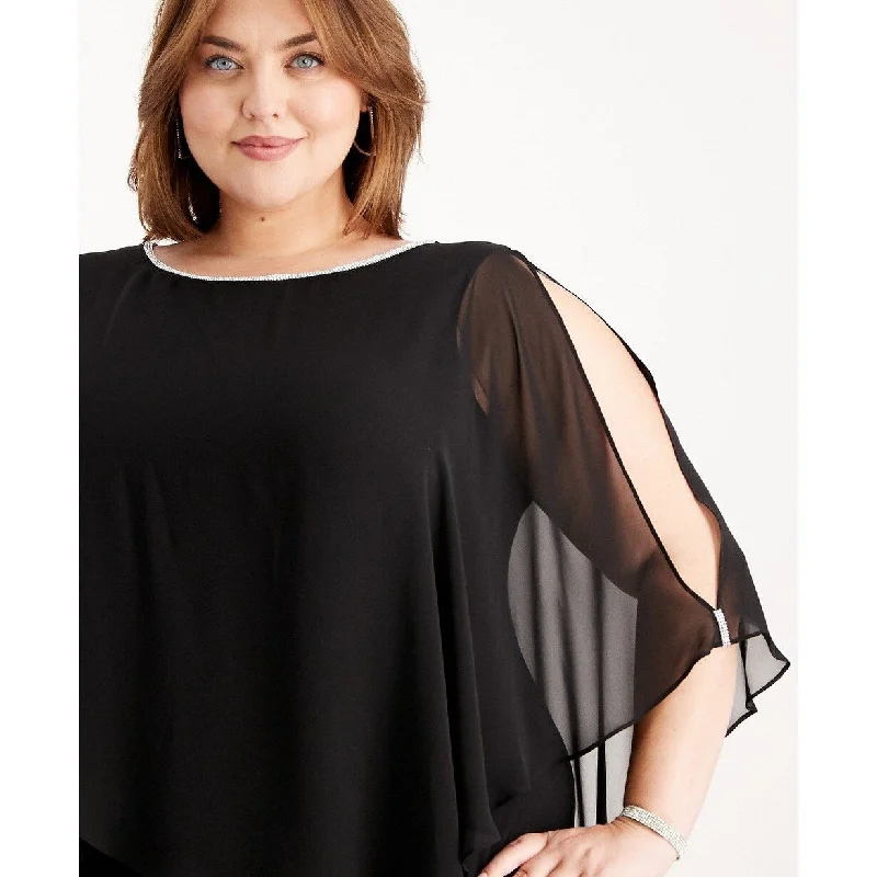 Msk Women's Plus-Size Embellished Chiffon-Overlay Dress Black Size 3 Extra Large - XXX-Large Casual Women's Loose - fitting Msk Women's Plus-Size Embellished Chiffon-Overlay Dress Black Size 3 Extra Large - XXX-Large Casual Women's Loose - fitting