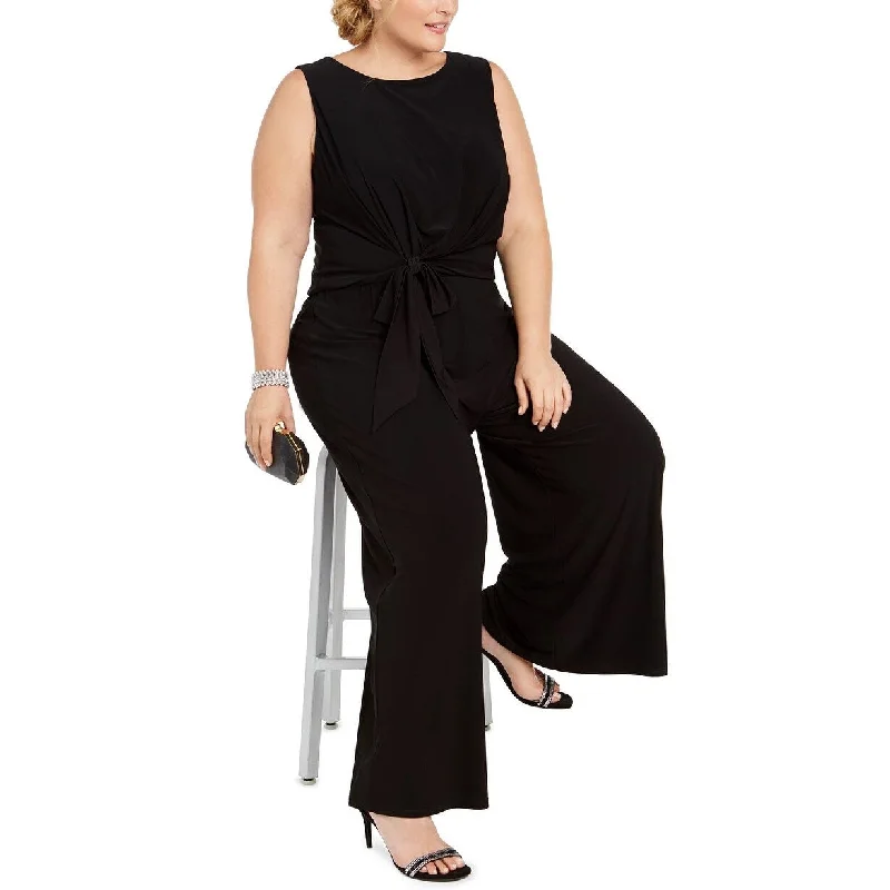 MSK Women's Plus Size Tie-Front Jumpsuit Black Size 2X Monochromatic Office Style