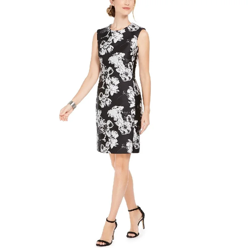 N Natori Women's Floral-Print Jacquard Sheath Dress Black Size 10 Athletic Women's 