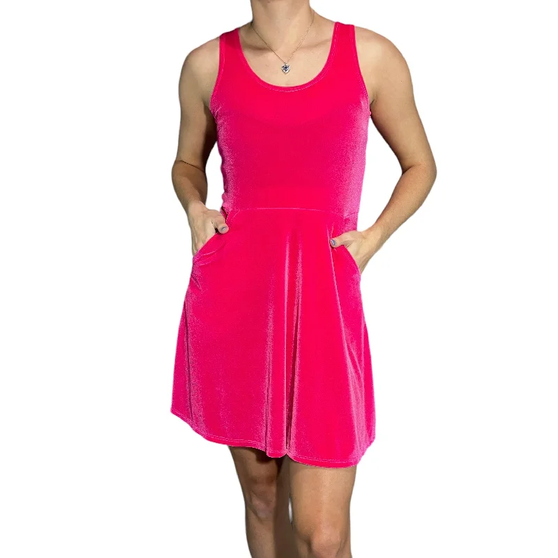 Neon Pink Velvet A-line Mini Dress w/Pockets Sophisticated Women's Tailored