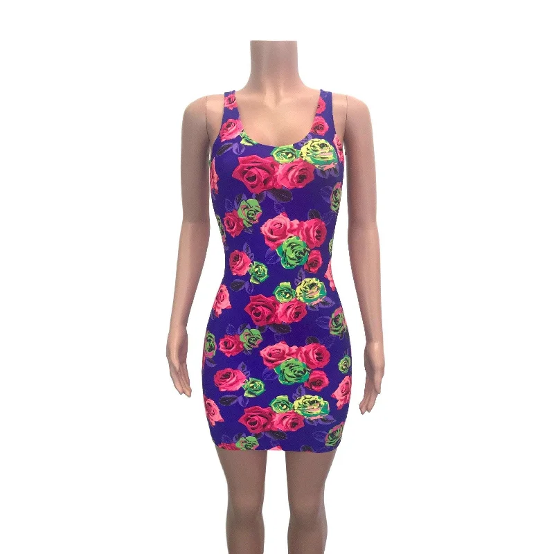 SALE - Neon Rose Floral Bodycon Dress - Limited Sizes Casual Women's Japanese 