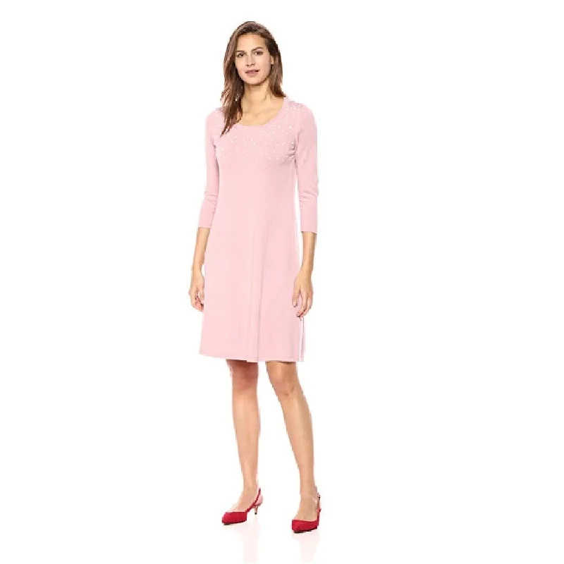 Nine West Women's 3/4 Sleeve Sweater Dress with Pearl Details Size Extra Large - Pink - X-Large Unique Women's Upcycled