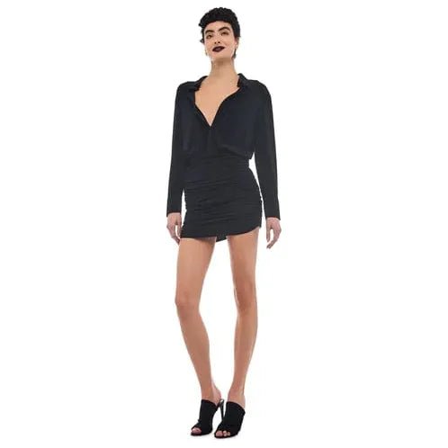 Norma Kamali Boyfriend NK Shirt Shirred Skirt Dress Traditional Women's Wool
