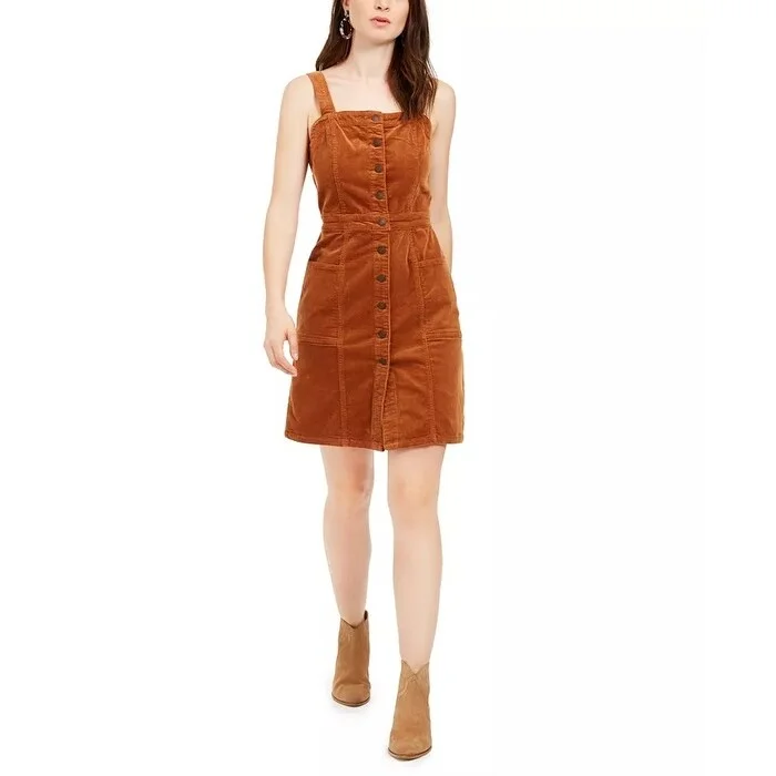 OAT Women's Corduroy Overall Dress Dark Orange Size 8 Dynamic Women's Moto